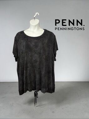 Active Zone Penningtons, 4X Plus Size, Activewear Top Black Drawstring Hem